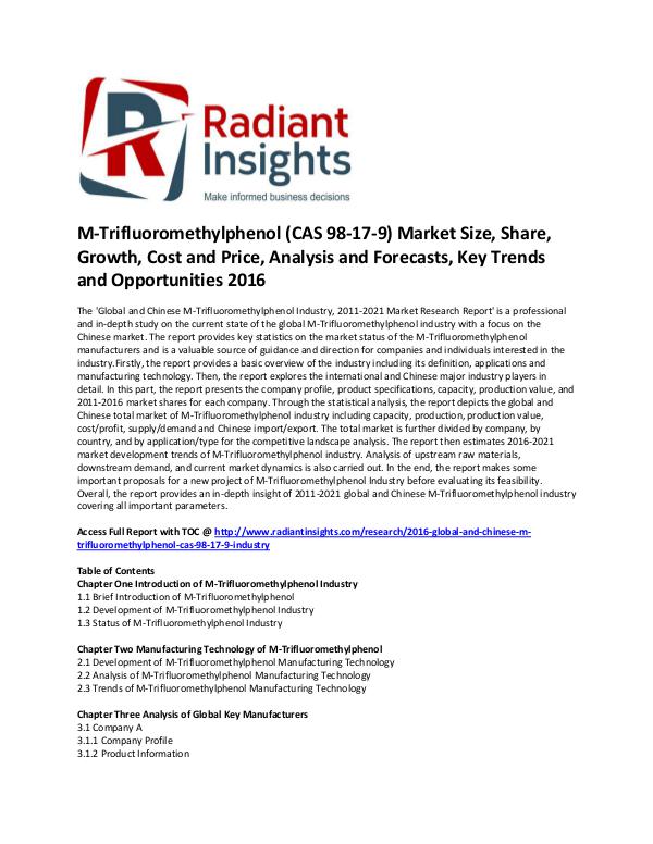 Chemicals and Materials Research Reports M-Trifluoromethylphenol Market