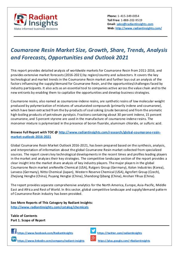 Chemicals and Materials Research Reports Coumarone Resin Market