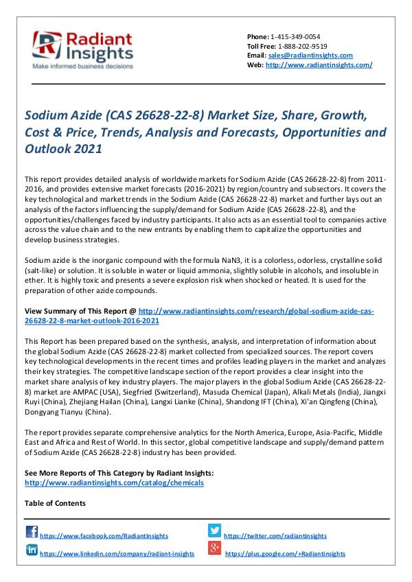 Chemicals and Materials Research Reports Sodium Azide (CAS 26628-22-8) Market