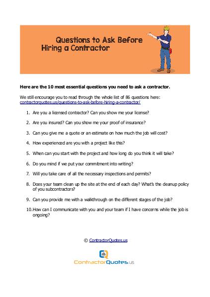 Questions to ask a contractor Questions to ask a contractor