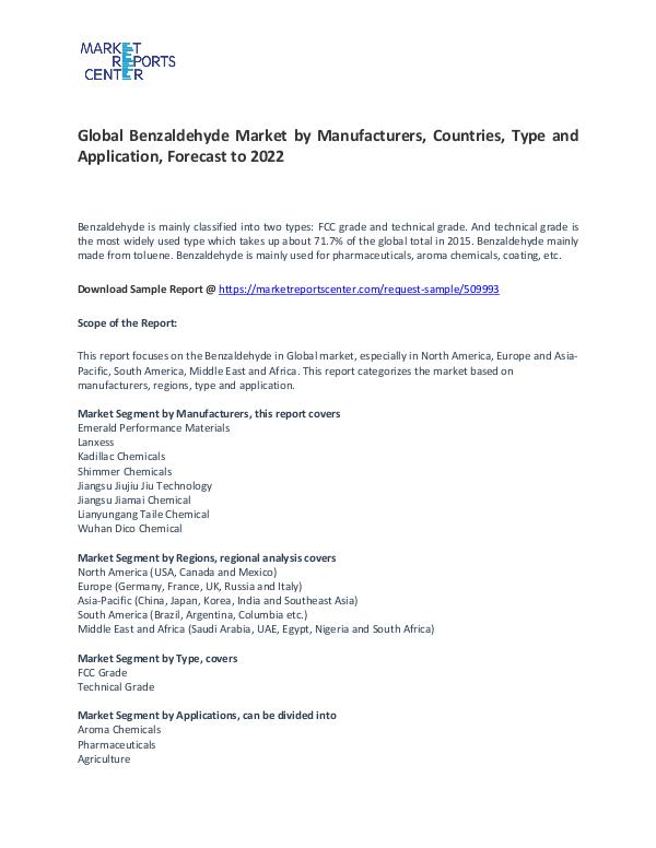 Benzaldehyde Market Research Report Forecasts To 2022 Benzaldehyde Market