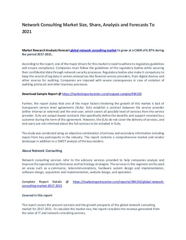 Network Consulting Market Report Analysis to 2021 Network Consulting Market