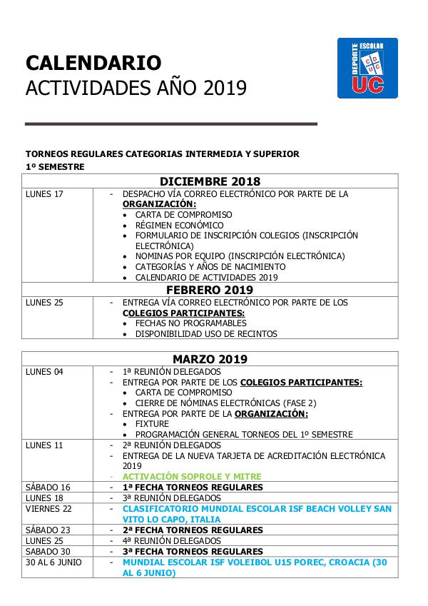 Deporte Escolar UC Calendario Deporte Escolar UC