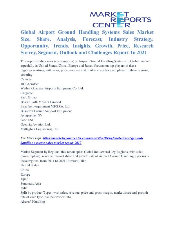 Airport Ground Handling Systems Sales Market Opportunities Till 2021 Airport Ground Handling Systems Sales Market