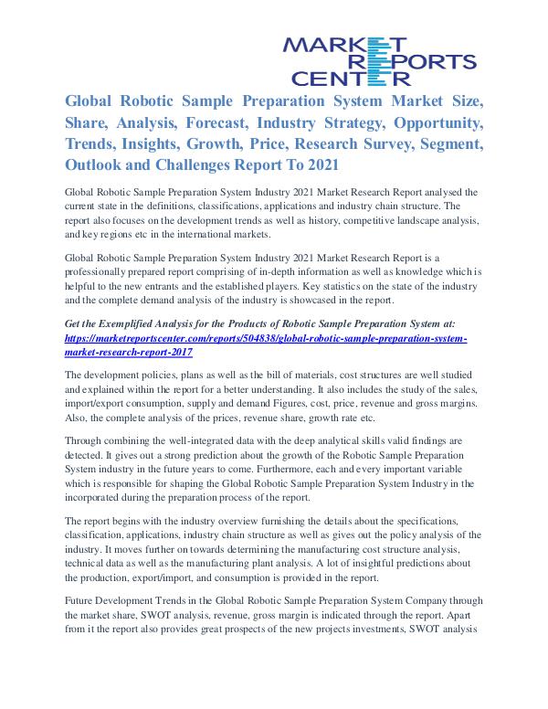 Robotic Sample Preparation System Market Regional Outlook To 2021 Robotic Sample Preparation System Market