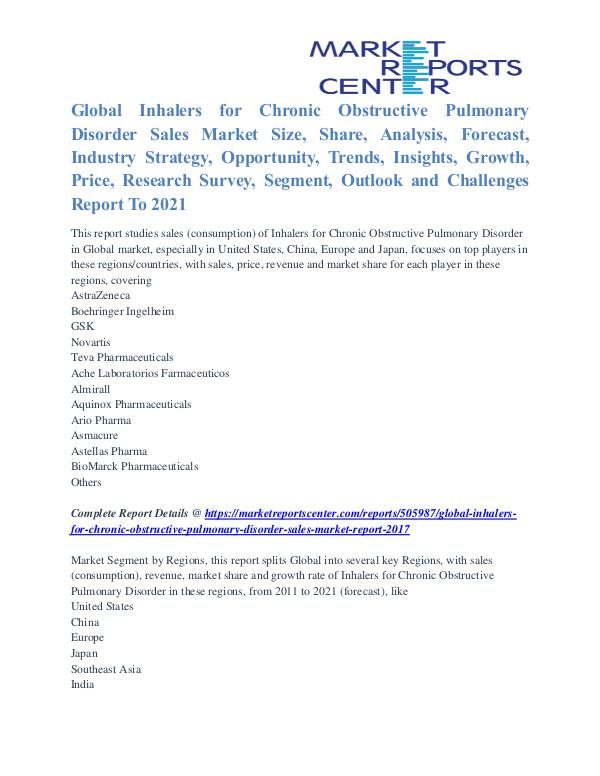 Inhalers for Chronic Obstructive Pulmonary Disorder Sales Market 2021 Inhalers for Chronic Obstructive Pulmonary Disorde