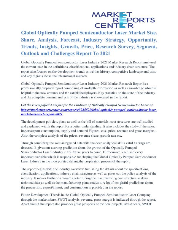 Optically Pumped Semiconductor Laser Market Future Growth To 2021 Optically Pumped Semiconductor Laser Market