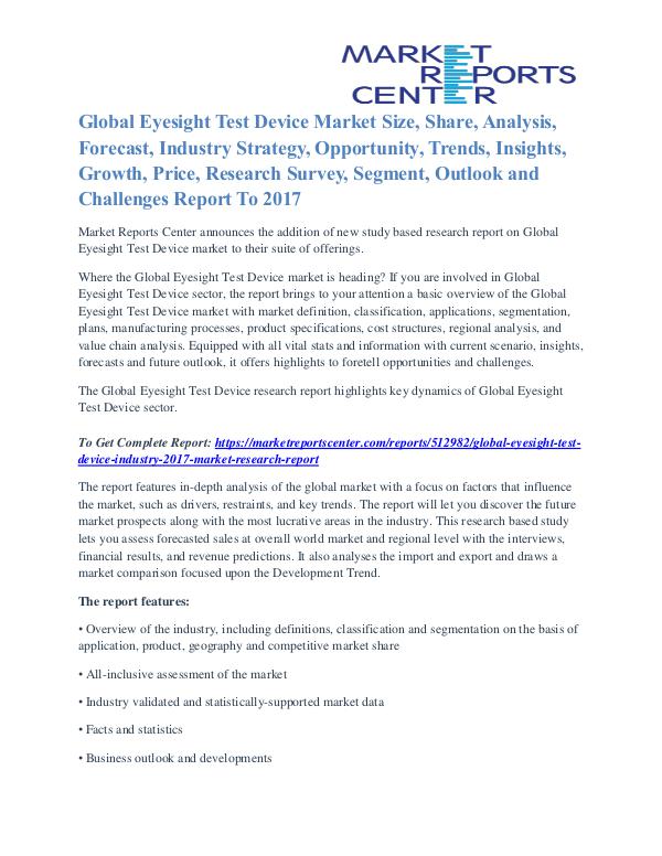 Eyesight Test Device Market Share, Size And Emerging Trends To 2017 Eyesight Test Device Industry