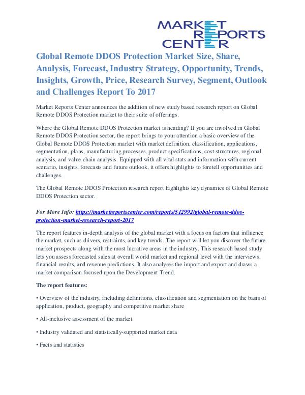 Remote DDOS Protection Market Segmentation and Analysis by 2017 Remote DDOS Protection Market