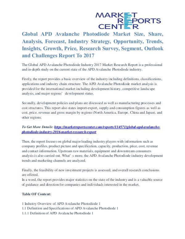 APD Avalanche Photodiode Market Insights And Trends To 2017 APD Avalanche Photodiode Industry