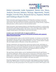 Automobile Audio Equipment Market Value and Segmentation Trends 2016