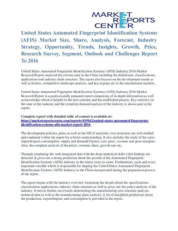 Automated Fingerprint Identification Systems (AFIS) Market Size 2016 United States Automated Fingerprint Identification