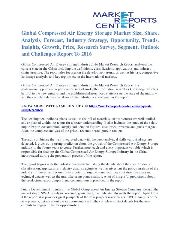 Compressed Air Energy Storage Market Size, Share, Growth, Trends 2016 Compressed Air Energy Storage Market