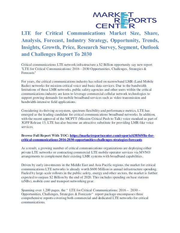 LTE for Critical Communications Market Size, Analysis & Share To 2030 LTE for Critical Communications Market