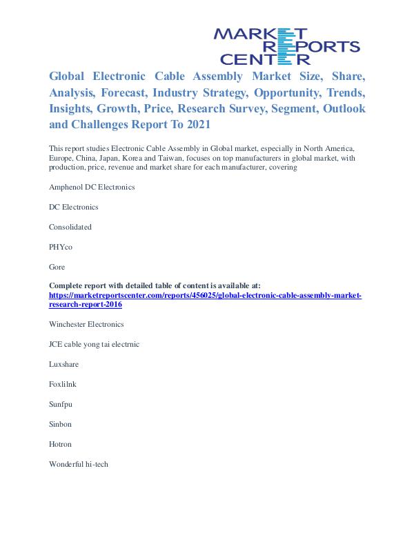 Electronic Cable Assembly Market Segmentation Trends To 2021 Electronic Cable Assembly Market