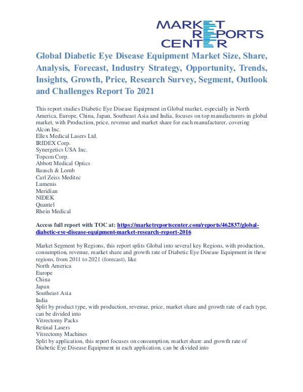 Diabetic Eye Disease Equipment Market Key Vendors And Trends To 2021 Diabetic Eye Disease Equipment Market