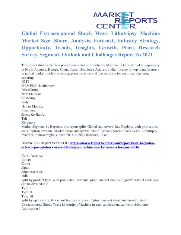 Extracorporeal Shock Wave Lithotripsy Machine Market Share To 2021 Extracorporeal Shock Wave Lithotripsy Machine Mark