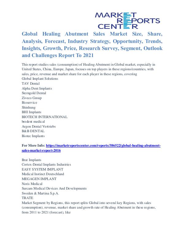 Healing Abutment Sales Market Application And Segment Forecasts 2021 Healing Abutment Sales Market