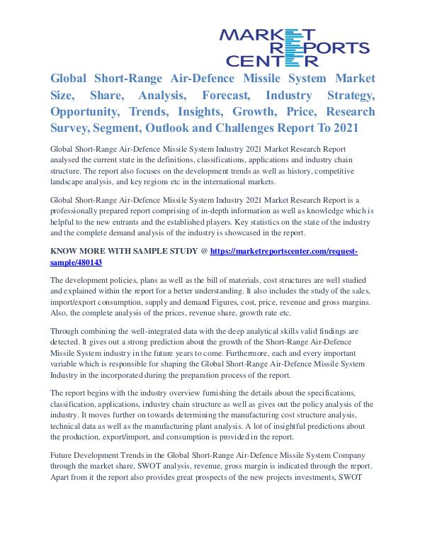 Short-Range Air-Defence Missile System Market Share Growth To 2021 Short-Range Air-Defence Missile System Market