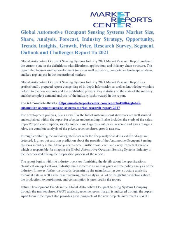 Activated Aspartate Aminotransferase Market Business Outlook To 2021 Automotive Occupant Sensing Systems Market