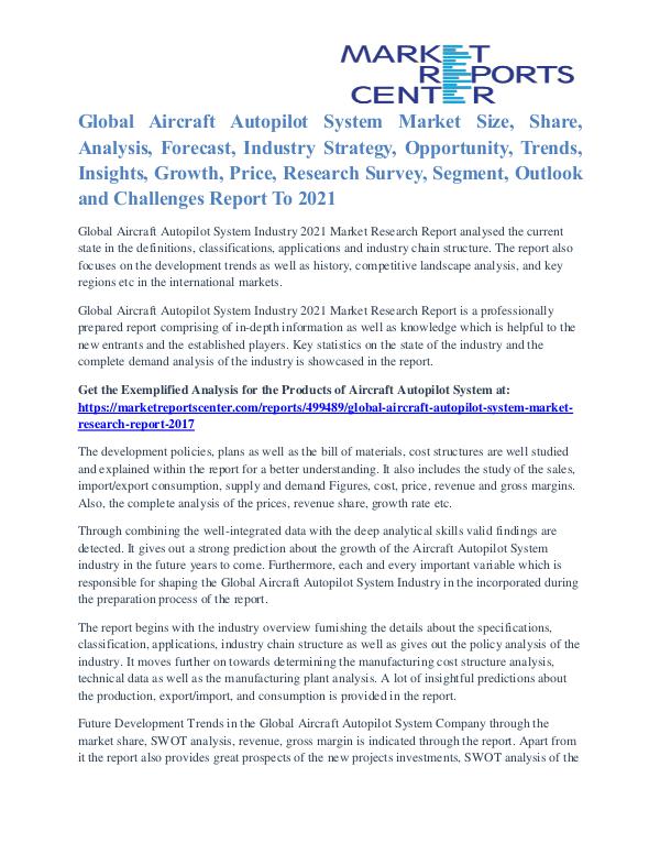 Aircraft Autopilot System Market Trends, Analysis and Forecast 2021 Aircraft Autopilot System Market