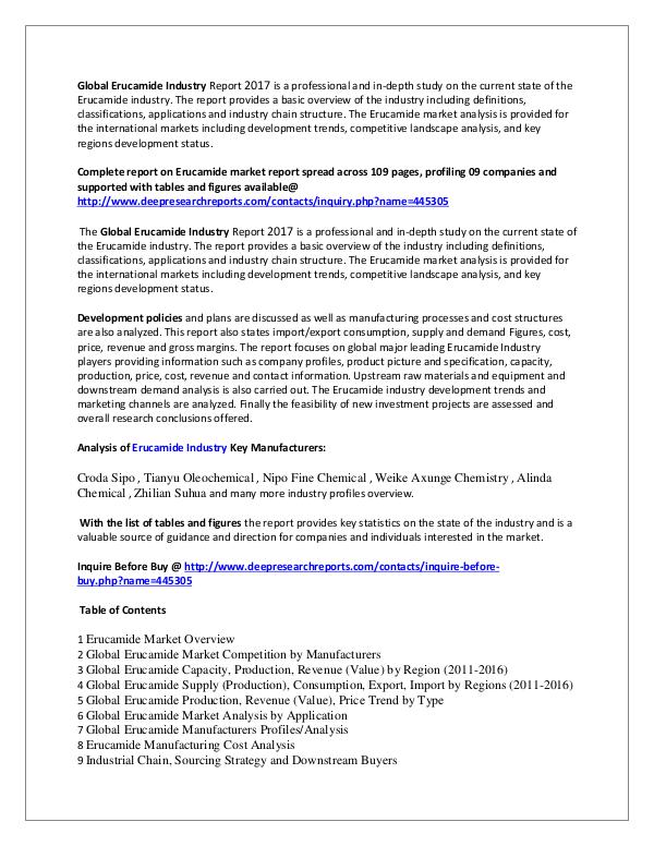 Global Analysis of Erucamide Market 2017