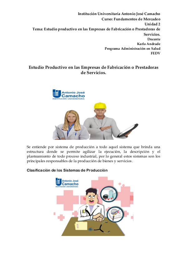 Estudio Productivo en las Empresas de Fabricación o Prestadoras de Se Estudio Productivo en las Empresas de Fabricación