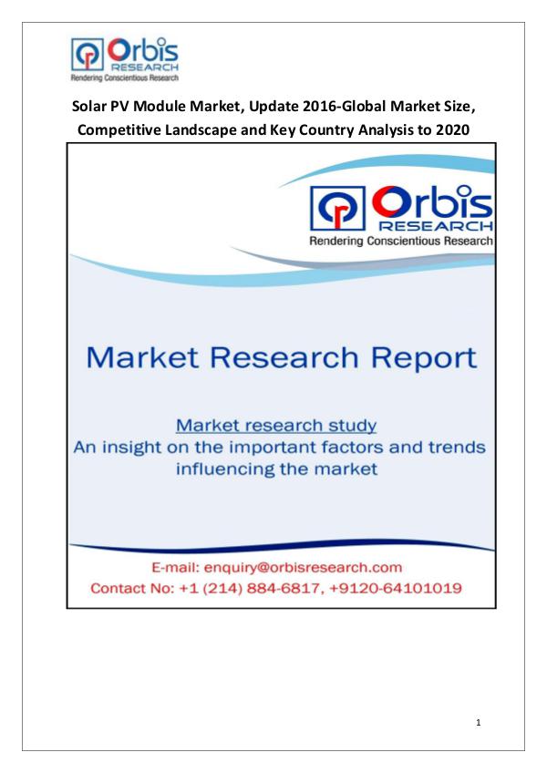 Industry Analysis 2016 Solar PV Module Market Forecast to 2020