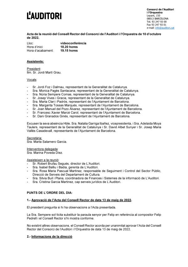 Acta Consell Rector 10.10.22 Acta Consell Rector 10.10.22