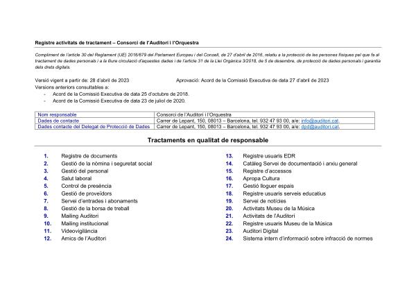 Registre activitats de tractament CAO 27.04.23 Registre activitats de tractament CAO 27.04.23