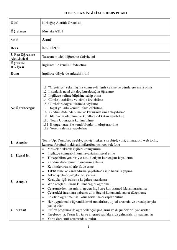 ITEC Plan mustafa atlı örnek plan