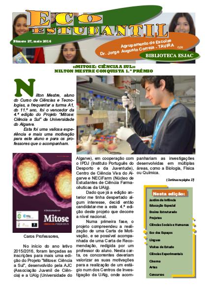 Jornal ECOESTUDANTIL, maio 2016 N.º 27, maio 2016