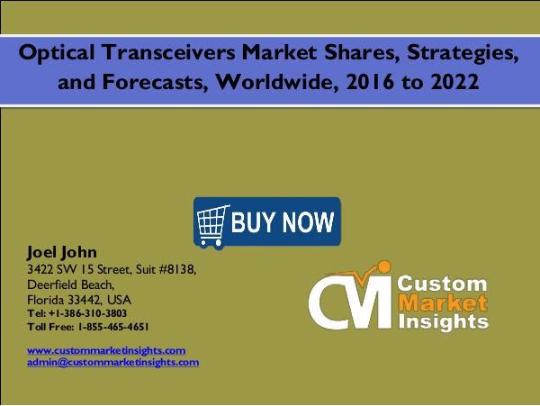 Global Optical Transceiver Market at $4.6 billion in 2016 Global Optical Transceiver Market at $4.6 billion