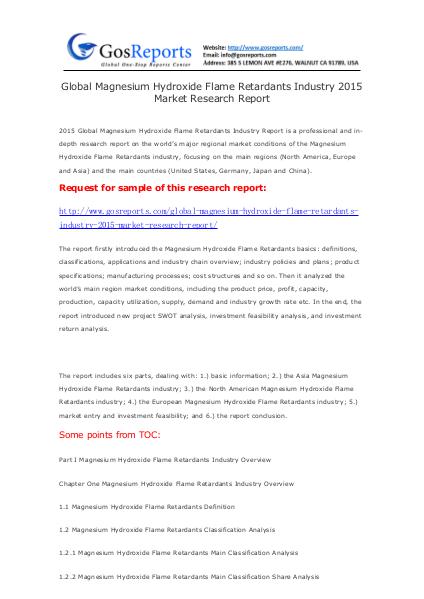 Global Magnesium Hydroxide Flame Retardants Industry 2015 Market Rese Global Magnesium Hydroxide Flame Retardants Indust