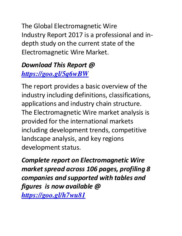 Electromagnetic Wire Industry 2017: Market  Manufacturers Forecast Electromagnetic Wire Industry Report