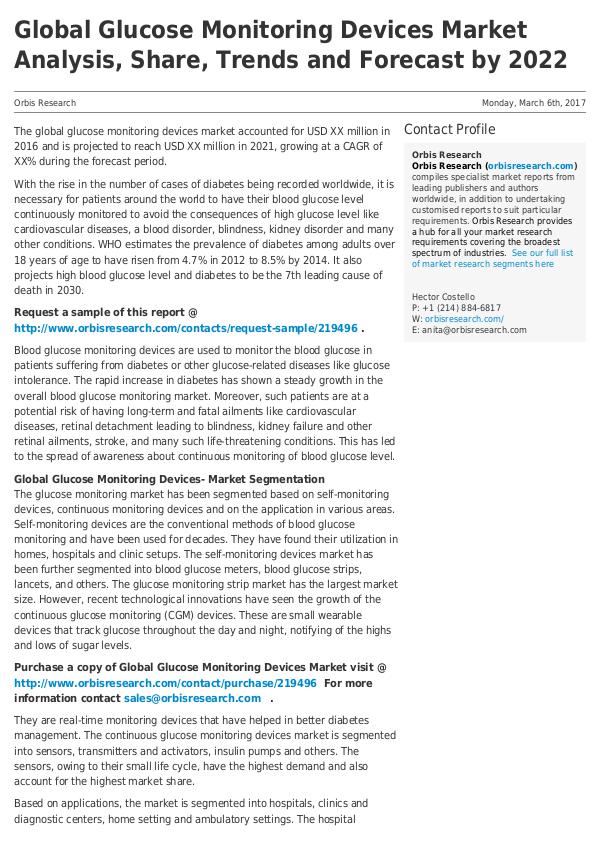 Forecast and Trend Analysis on Global Glucose Moni