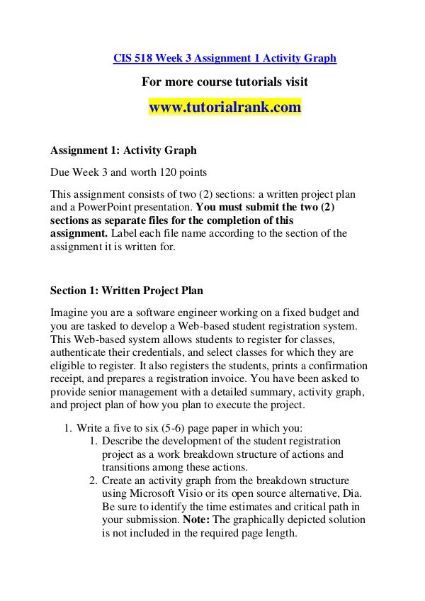 CIS 518 Course Great Wisdom / tutorialrank.com CIS 518 Course Great Wisdom / tutorialrank.com