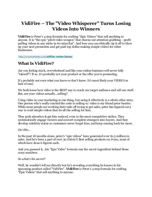 Vidifire Review & Vidifire $16,700 bonuses Vidifire REVIEW & Vidifire (SECRET) Bonuses