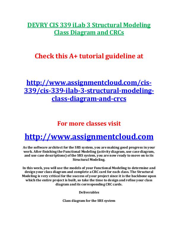 DEVRY CIS 339 iLab 3 Structural Modeling Class Dia