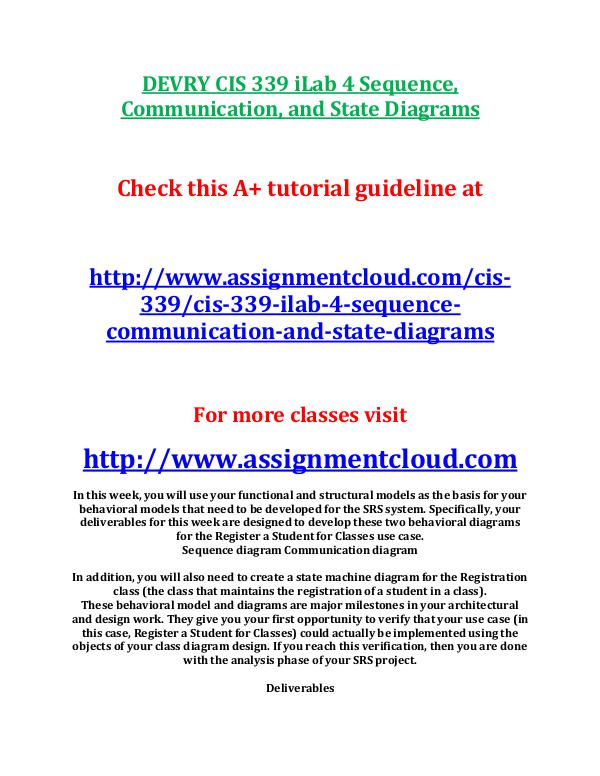 DEVRY CIS 339 iLab 4 Sequence, Communication, and