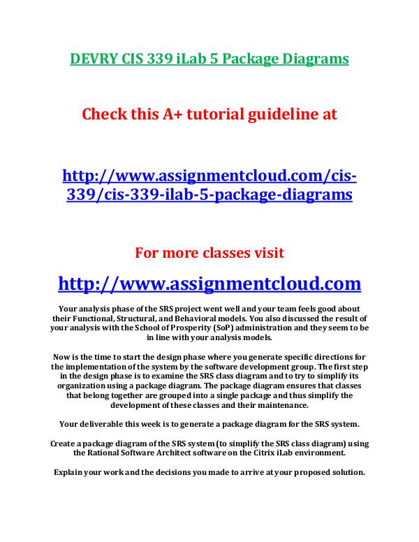 devry cis 339 entire course DEVRY CIS 339 iLab 5 Package Diagrams