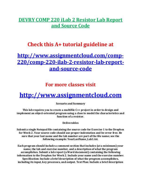 COMP 220 DEVRY DEVRY COMP 220 iLab 2 Resistor Lab Report and