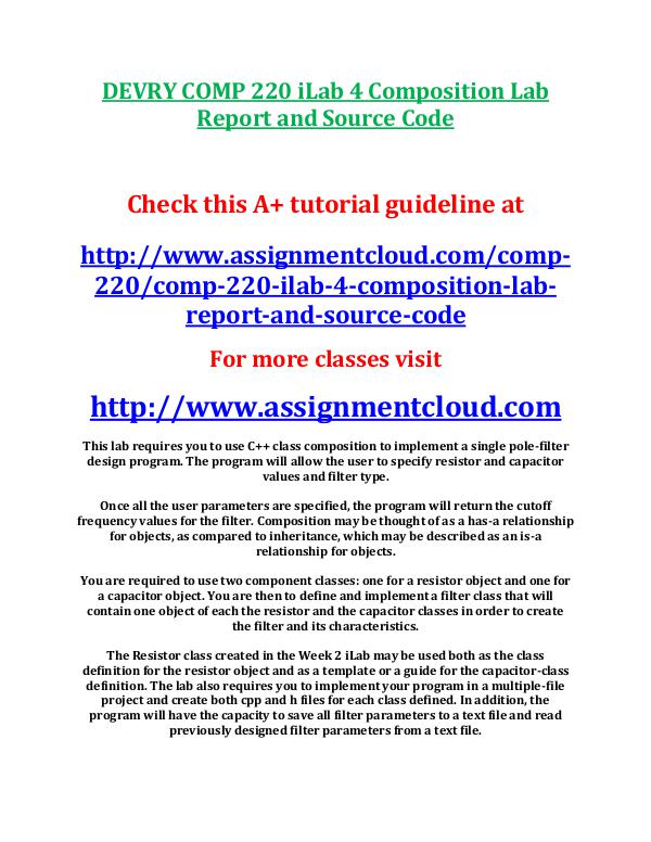 COMP 220 DEVRY DEVRY COMP 220 iLab 4 Composition Lab Report and S