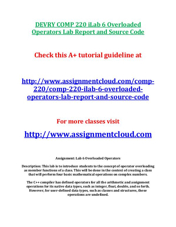 DEVRY COMP 220 iLab 6 Overloaded Operators Lab