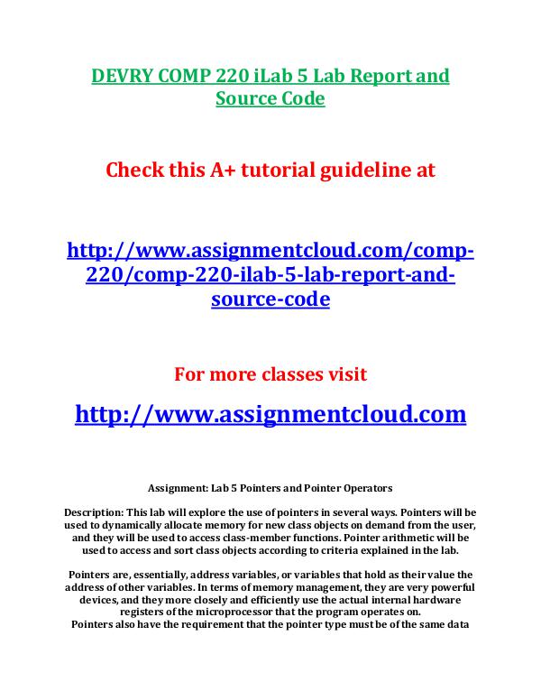 COMP 220 DEVRY DEVRY COMP 220 iLab 5 Lab Report and Source Code