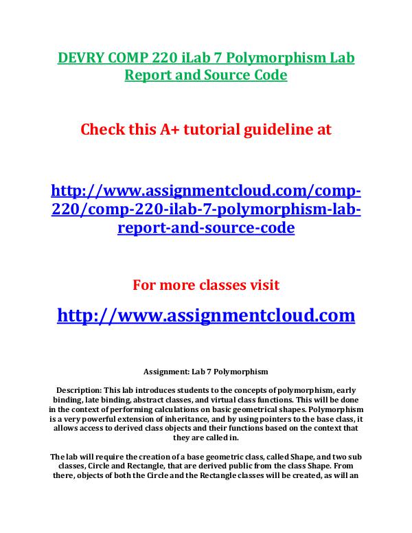 DEVRY COMP 220 iLab 7 Polymorphism Lab Report and