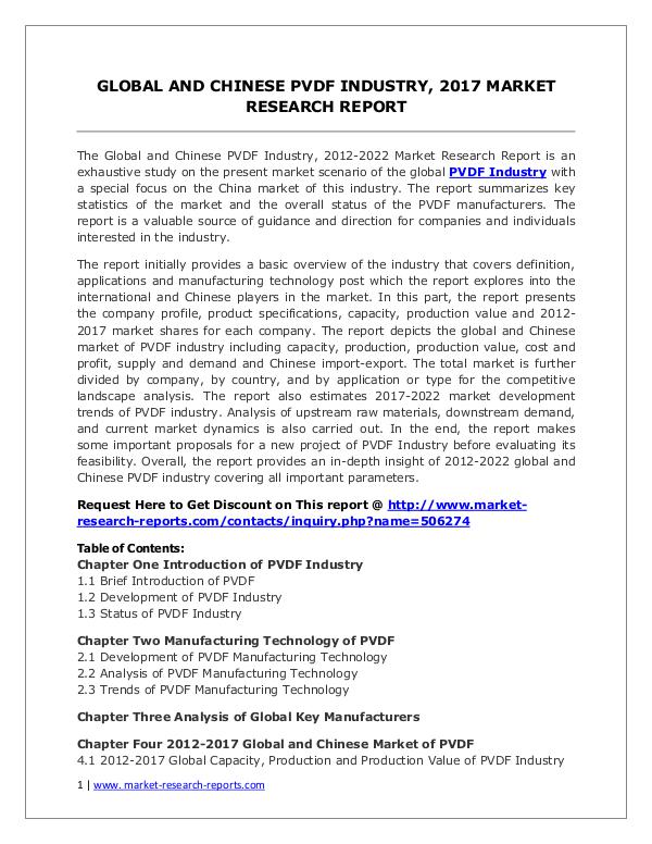 Global PVDF Industry Analyzed in New Market Report PVDF Market 2012-2022 Analysis, Trends and Forecas