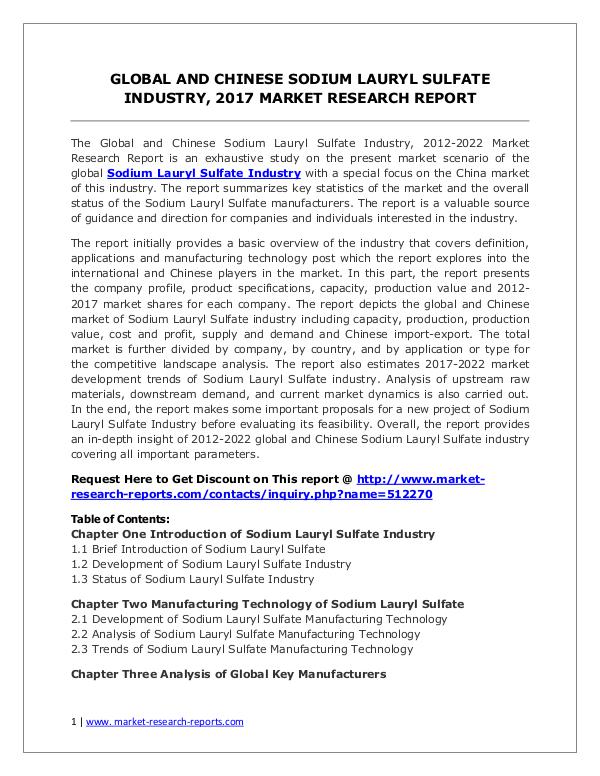 Sodium Lauryl Sulfate Market 2012-2022 Analysis, Trends and Forecasts Global Sodium Lauryl Sulfate Industry Forecast Stu