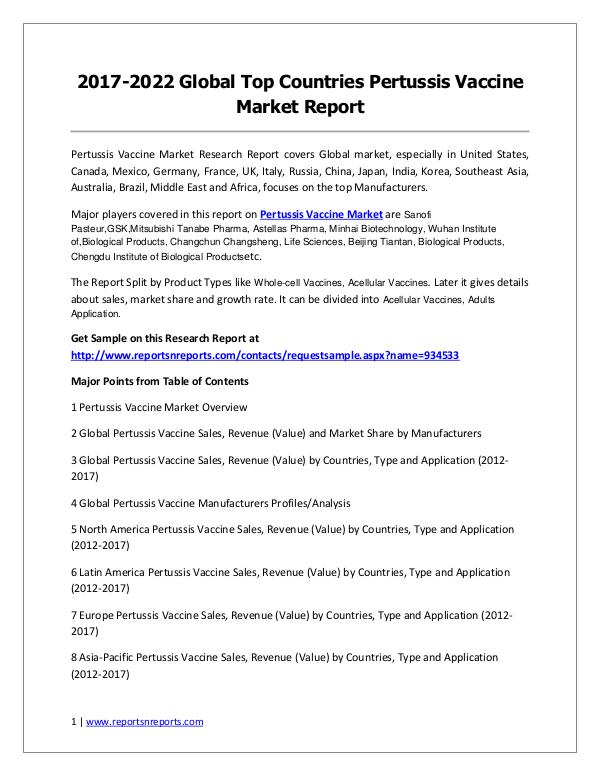 Global Pertussis Vaccine market Revenue and Growth Rate Forecast 2017 Pertussis Vaccine Market Trends and 2022 Forecasts