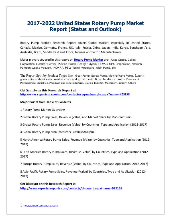 Rotary Pump Market 2017 Global Company Profiles, Manufacturing Base Rotary Pump Market 2017 Analysis, Trends and Forec